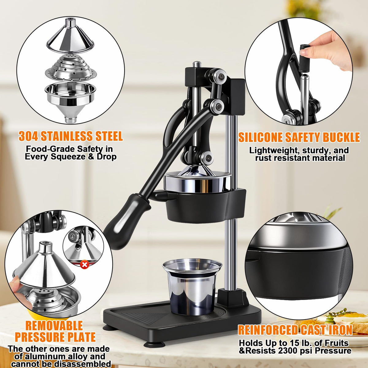 ASIALEO manual citrus juicer with lemon halves ready for pressing