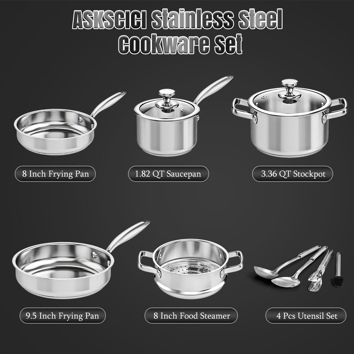 ASKSCICI stainless stockpot ideal for soups and hearty boils with steady simmer