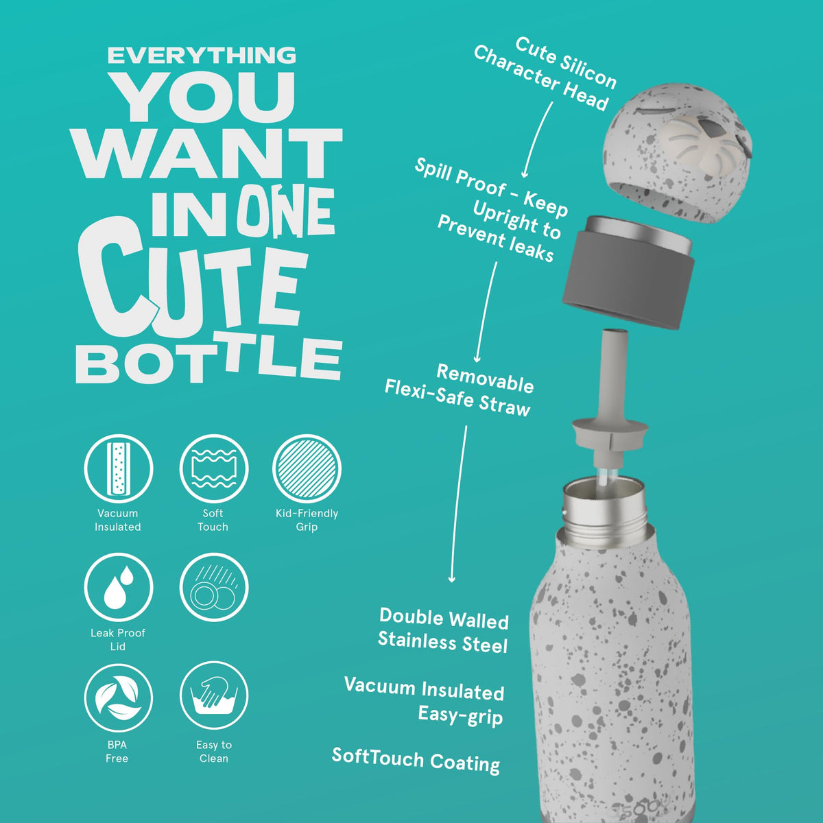 Detachable soft head on the Asobu Bestie Bottle enables easy cleaning and swapping
