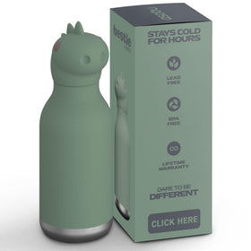 Asobu Bestie Bottle Dinosaur front view, insulated stainless steel for all-day hydration.