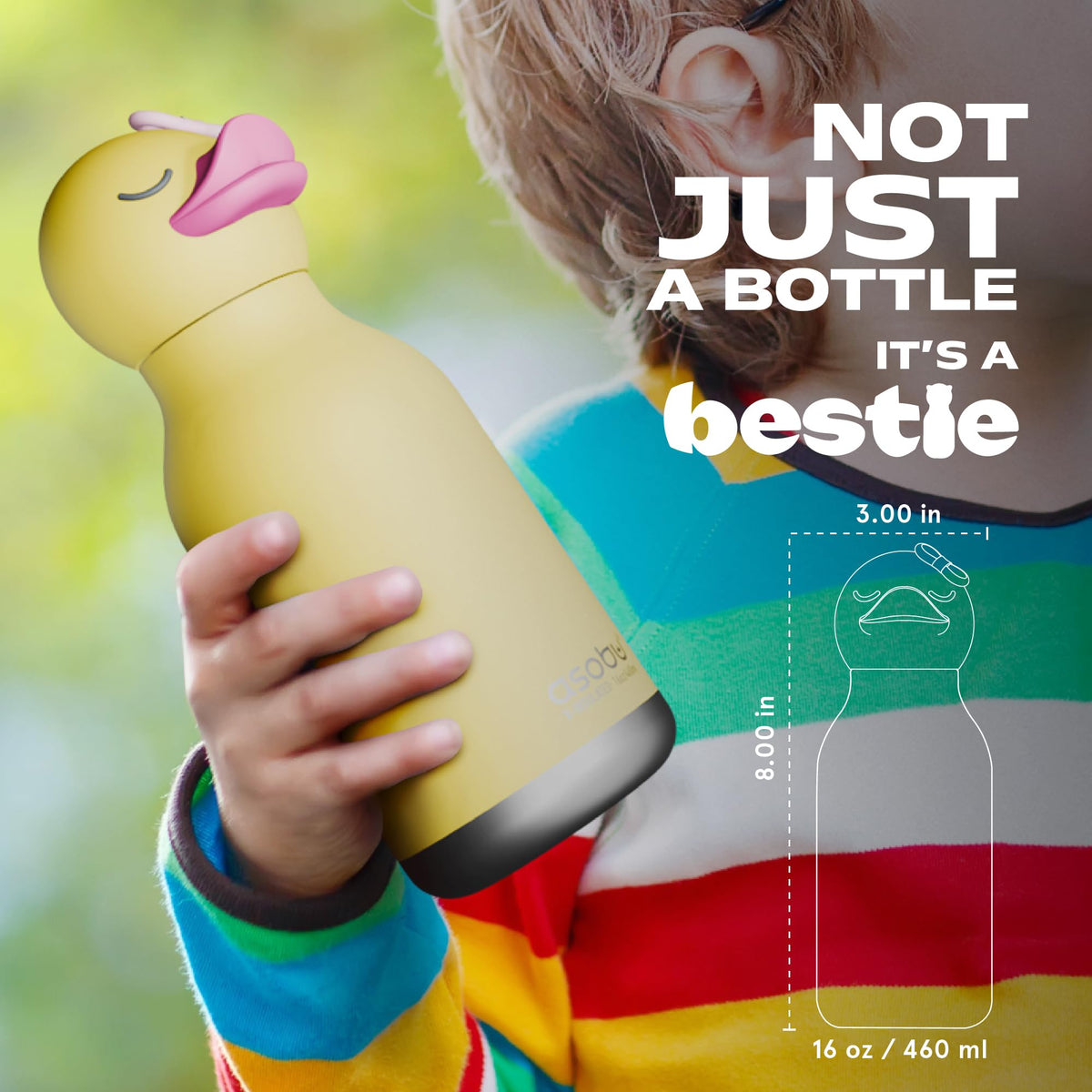 Asobu Bestie Bottle ergonomic handle supports small hands during play and travel.