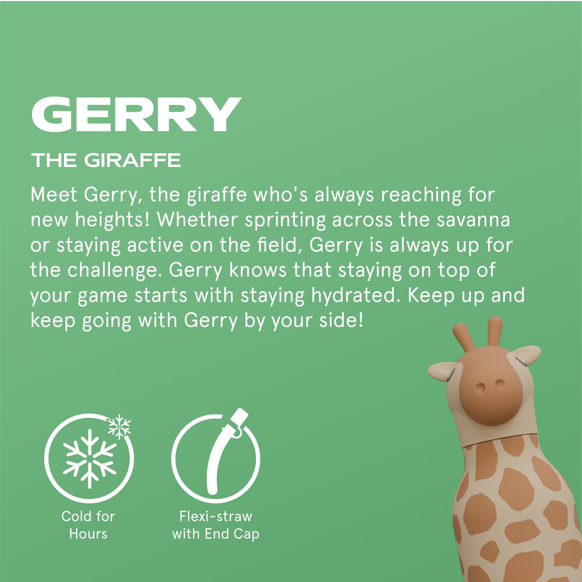 Asobu Bestie Bottle with giraffe head and open cap enables easy sipping on the go.
