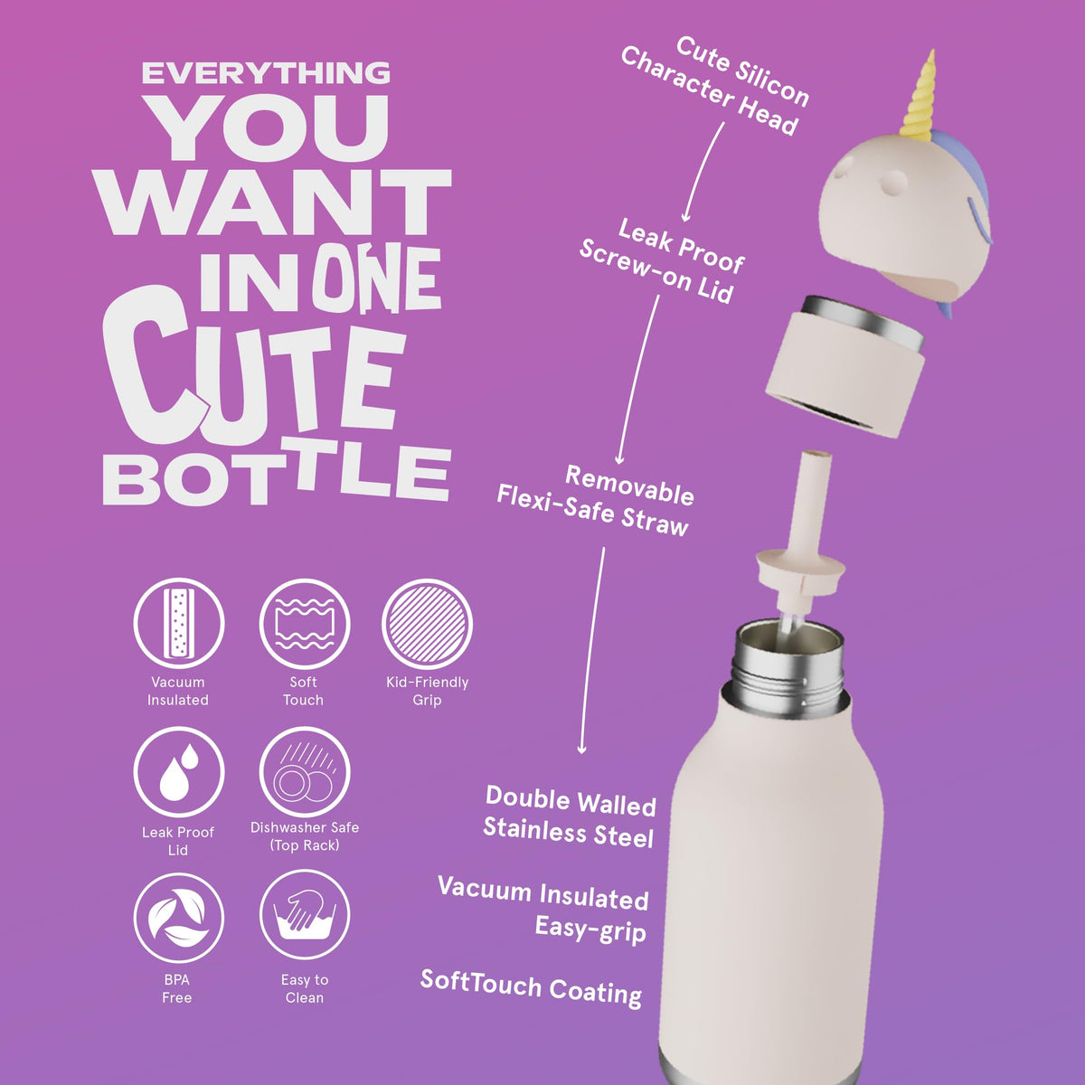 asobu Bestie Bottle removable straw aids easy sipping and cleaning after school