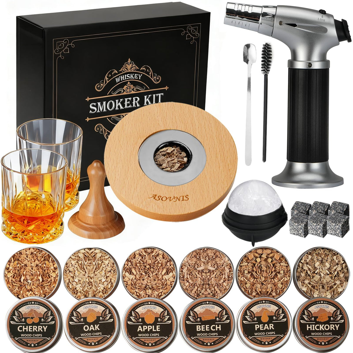 Asovnis whiskey smoker kit with torch ready to elevate home cocktails