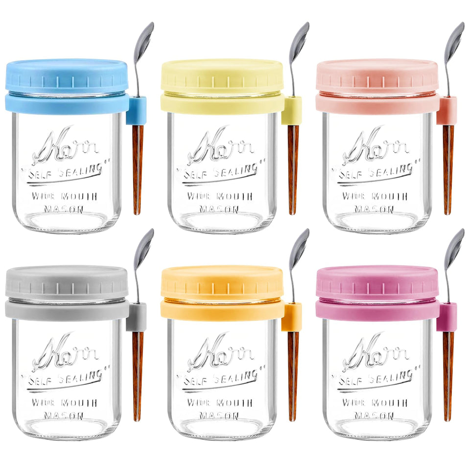 AsstarJTK six-pack 16 oz glass oats jar ideal for meal prep.