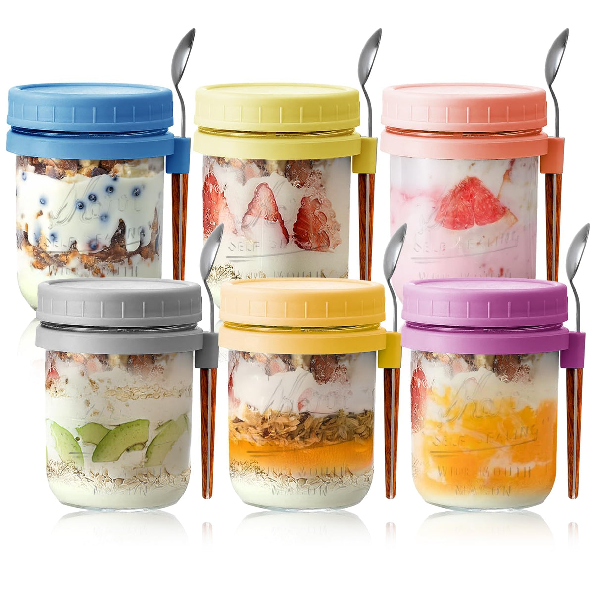 AsstarJTK jar works for overnight oats, yogurt, fruits, and snacks.