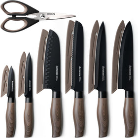 Astercook 13-piece knife set with black coating for durable kitchen prep.