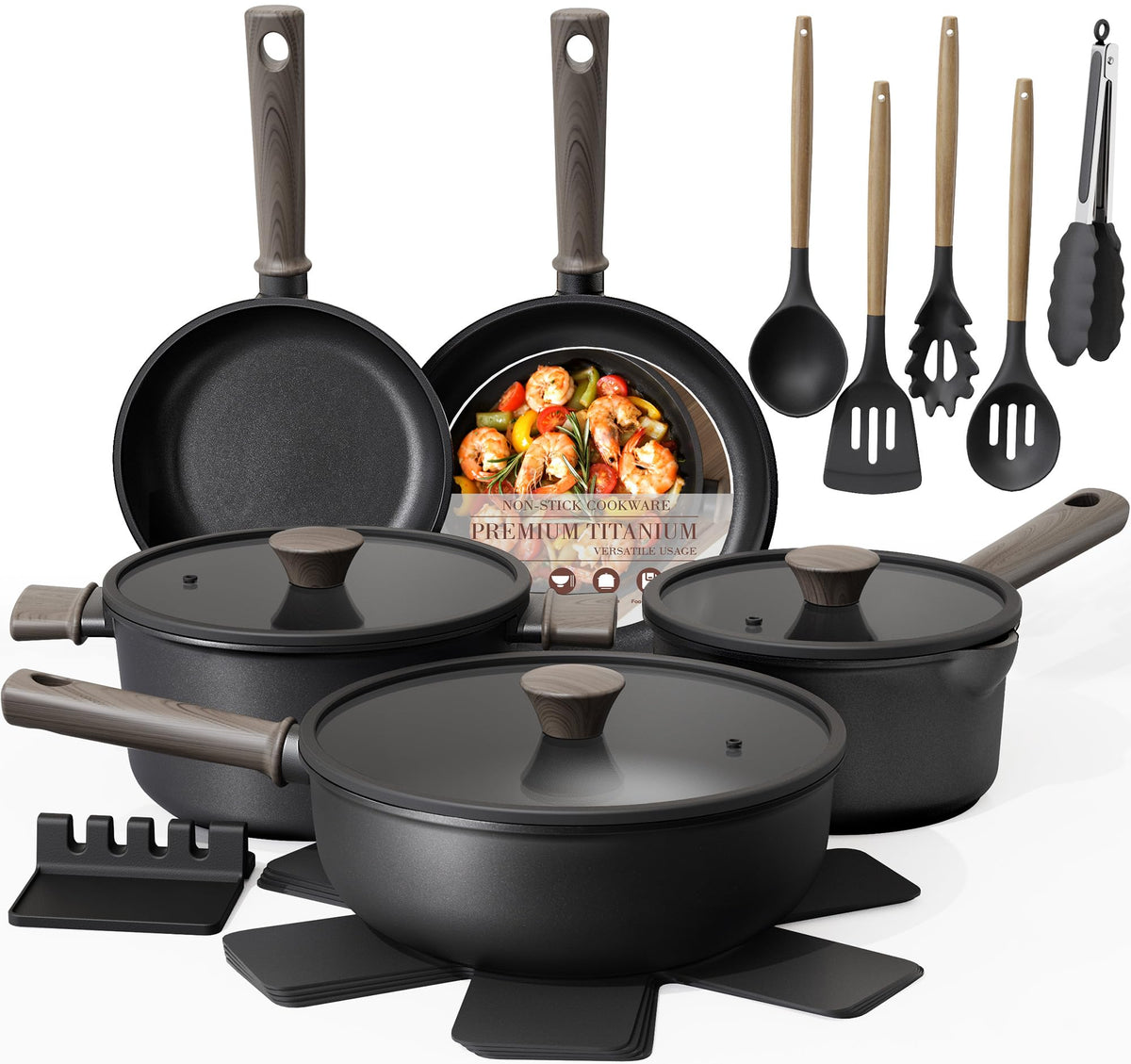 Astercook 19-pcs pots and pans set for versatile everyday cooking and easy meal prep