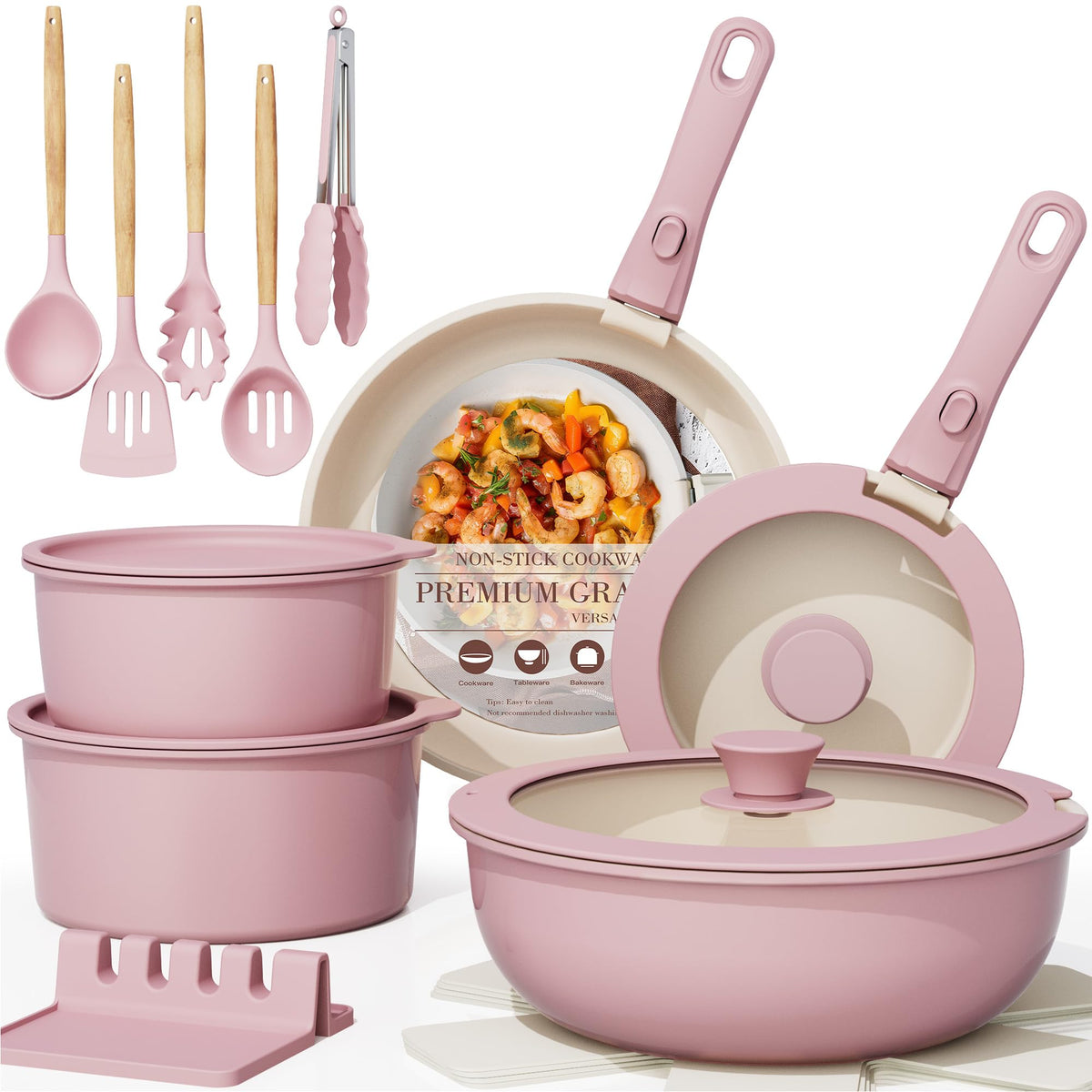 Astercook 21-pcs pots and pans set with nonstick coating for easy release and simple cleanup.