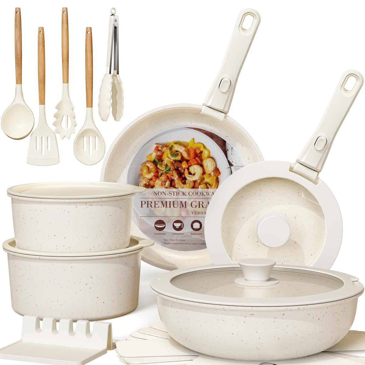 Astercook 21-piece set with nonstick surface for easy cooking.