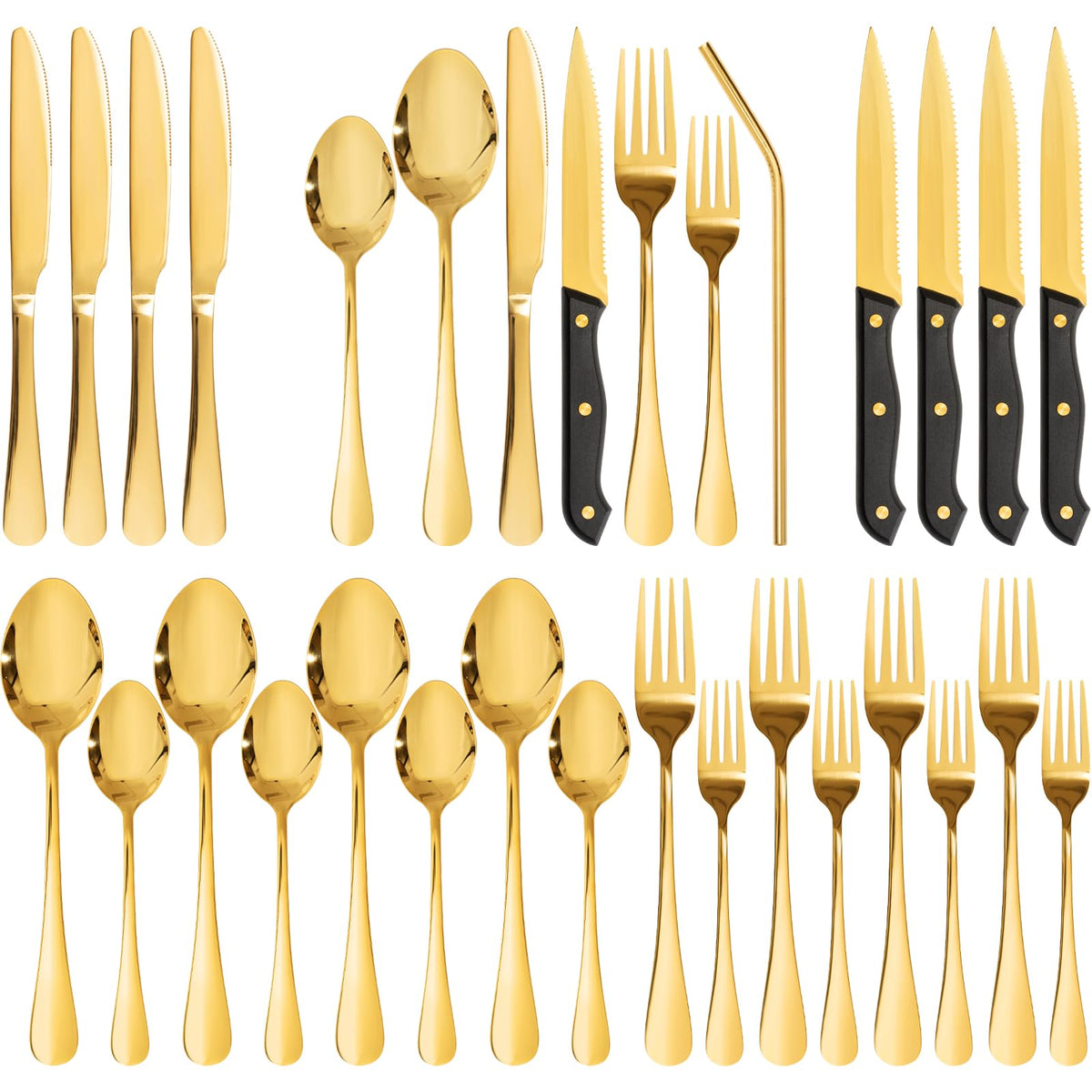 Astercook 24-piece silverware set on display, showcasing complete four-person service.