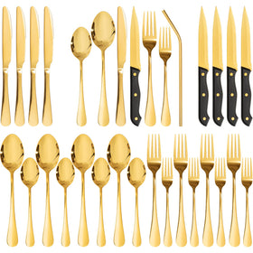 Astercook 24-piece silverware set on display, showcasing complete four-person service.