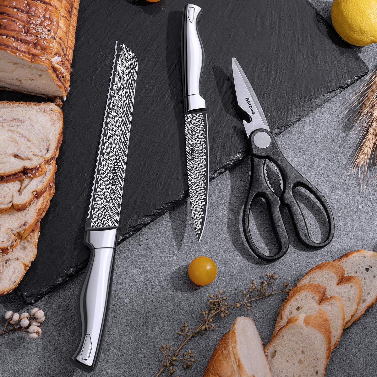 Astercook 5-inch utility knife handles versatile kitchen tasks.