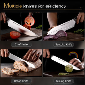 Astercook 6pc serrated steak knives for clean portioning.