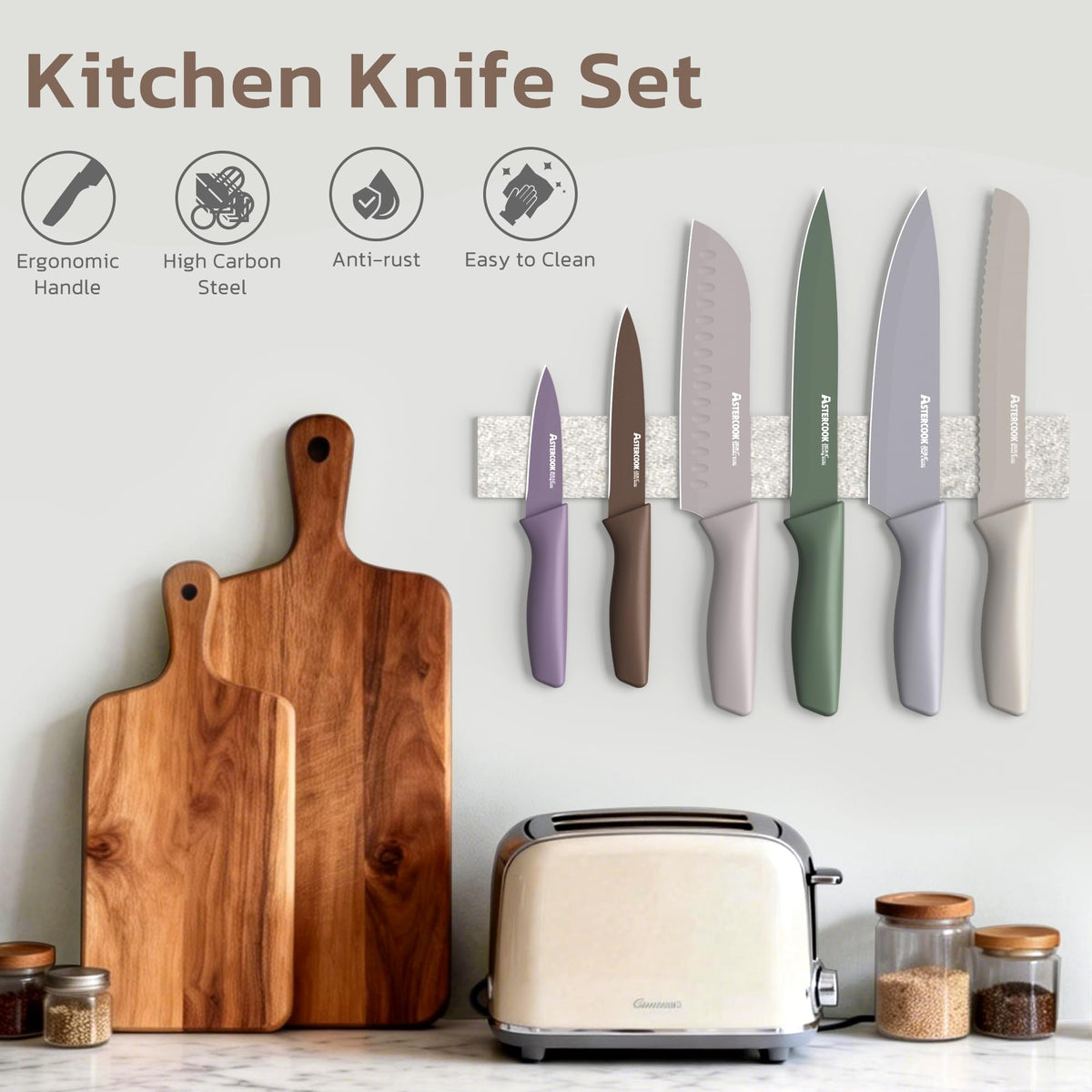 Astercook 7-inch Santoku knife designed for precise chopping and dicing.