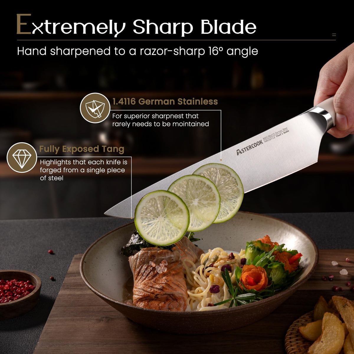 Astercook 7-inch santoku carving versatile performance.