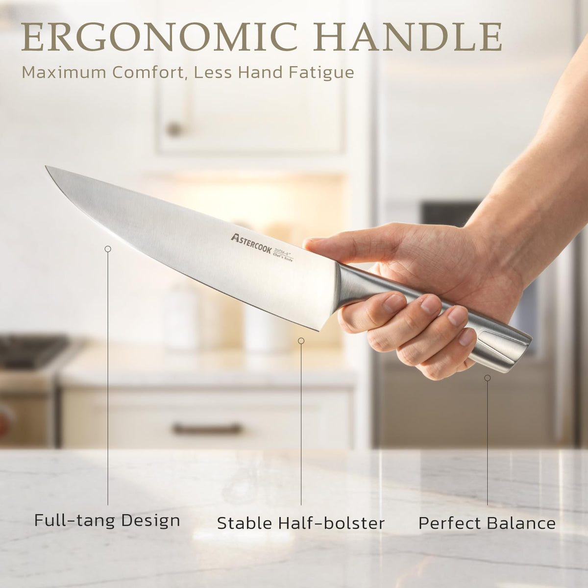 Astercook 7in Santoku knife; versatile blade for precise cuts.