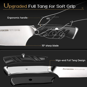 Astercook 7in Santoku knife in action for smooth, precise cuts.