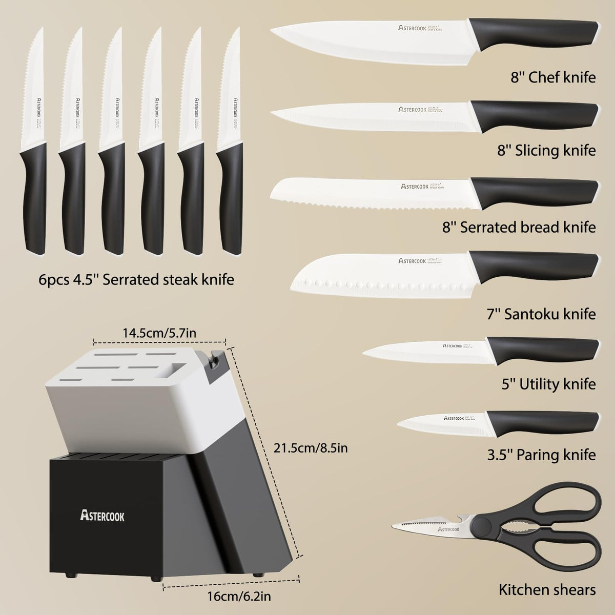 Astercook 8-inch chef knife, essential tool in the 15-piece set