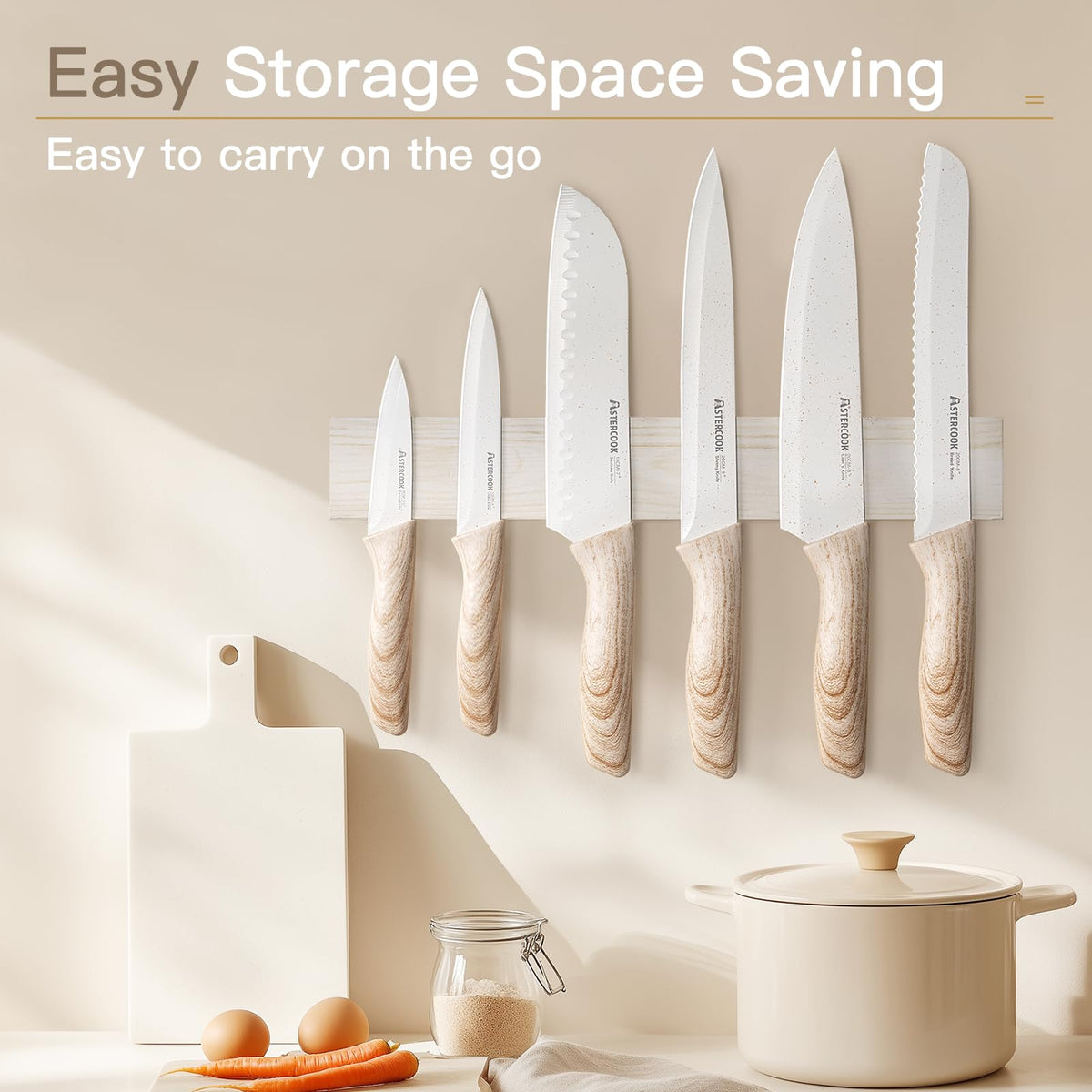 Astercook 8-inch slicing knife gliding through foods