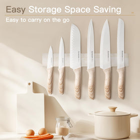 Astercook 8-inch slicing knife gliding through foods