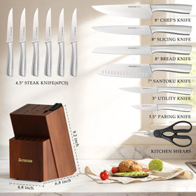 Astercook 8in chef knife close-up; ergonomic handle and sharp edge.