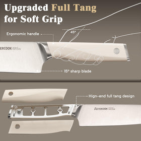 Astercook 8-inch chef knife ready for chopping herbs and vegetables.