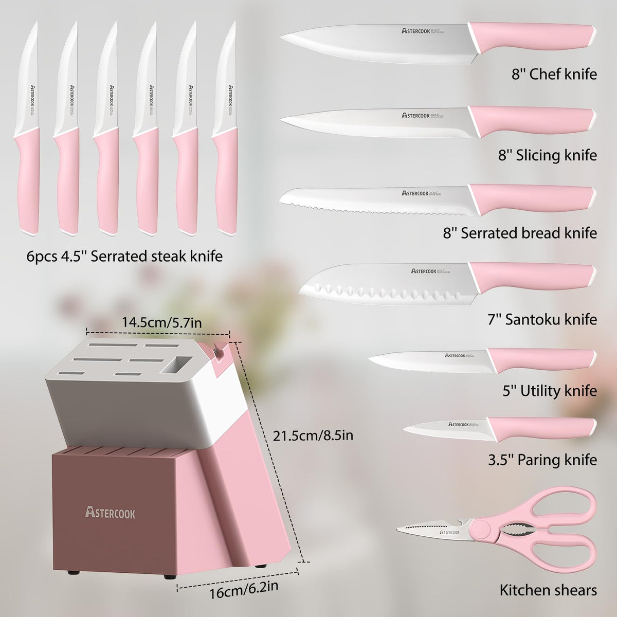 Astercook 8-inch serrated bread knife slices crusts smoothly.
