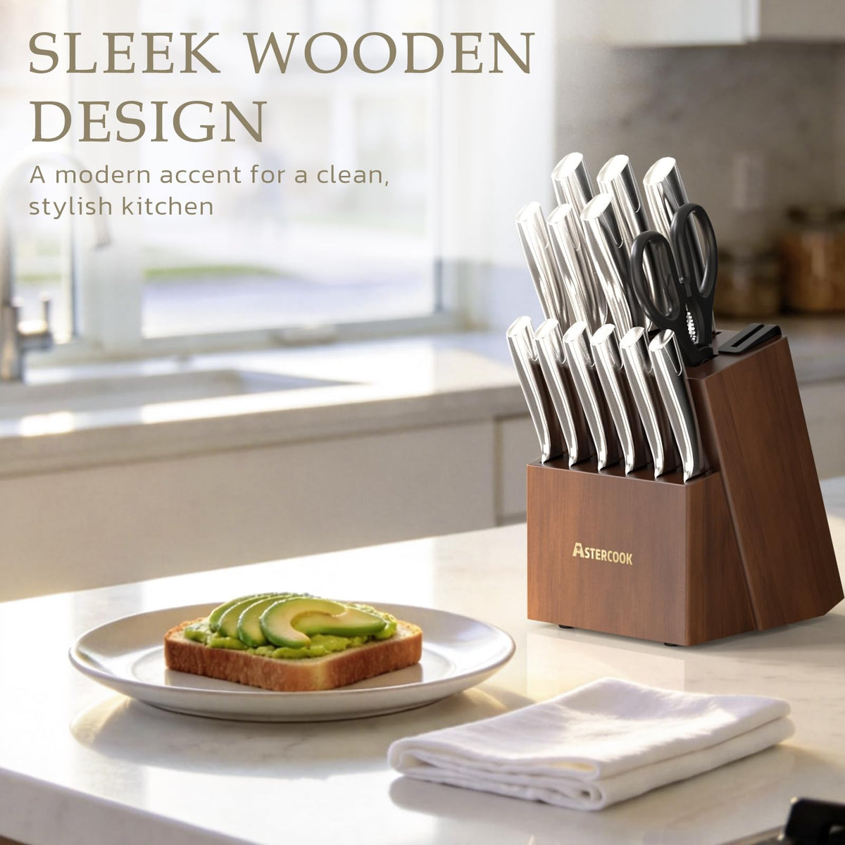 Astercook 8in slicing knife; smooth, even slicing for meat and produce.