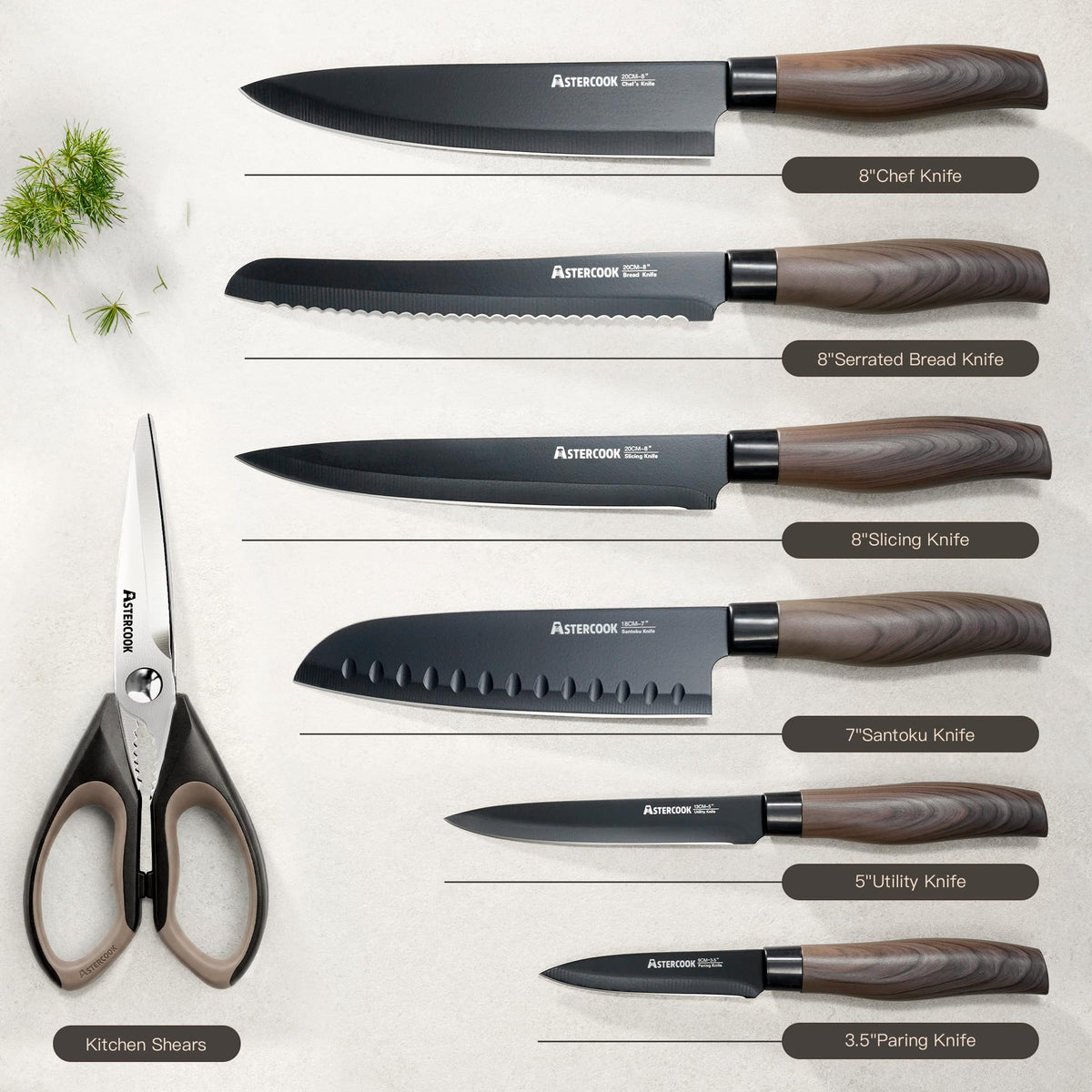 Astercook 8-inch slicing knife for clean, even cuts.