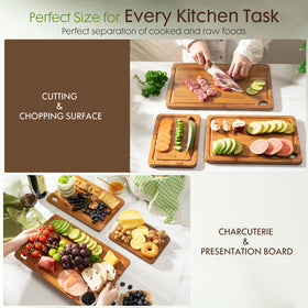 Astercook bamboo cutting board juice grooves catch liquids and protect counters.