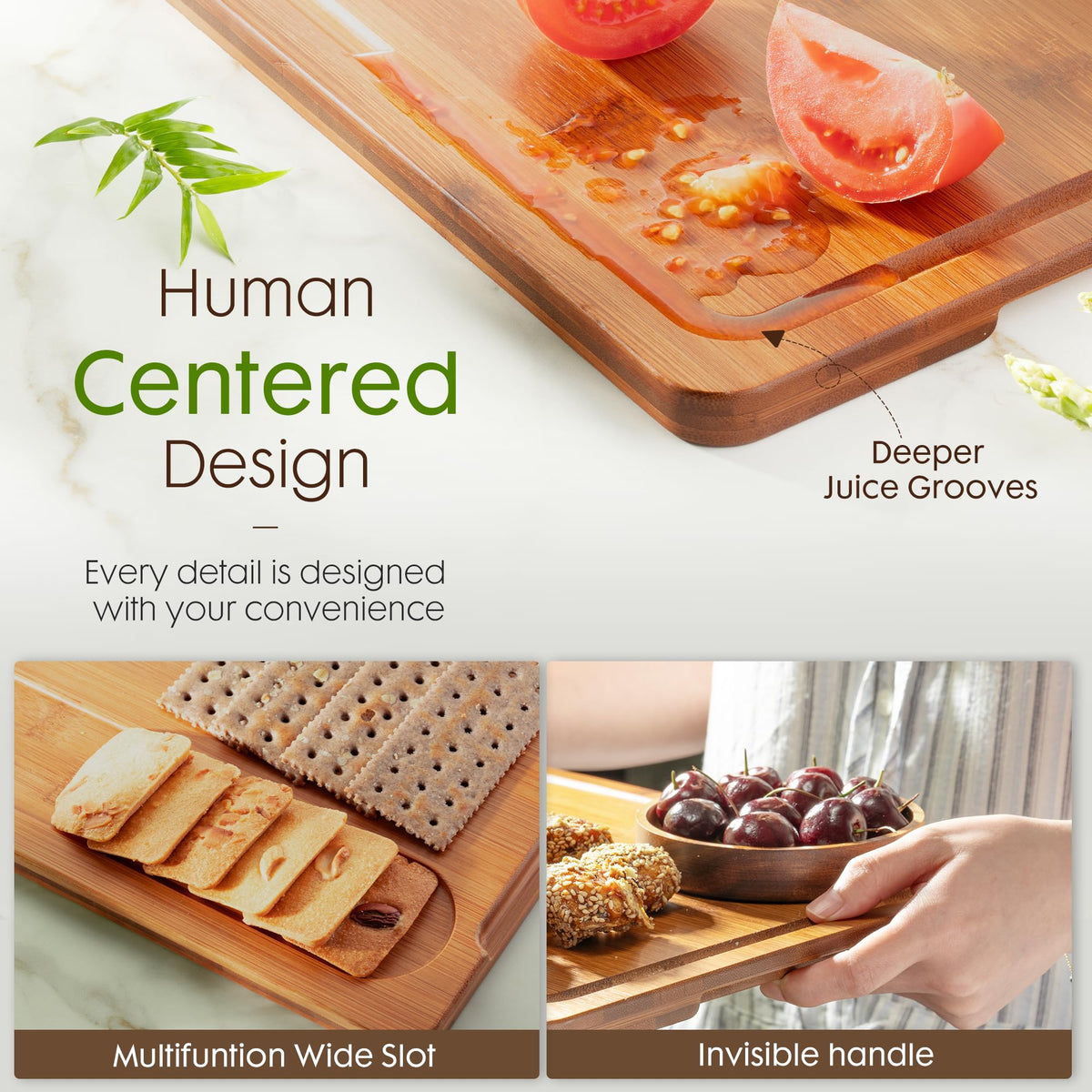 Astercook bamboo cutting board reversible design for prep and serving.