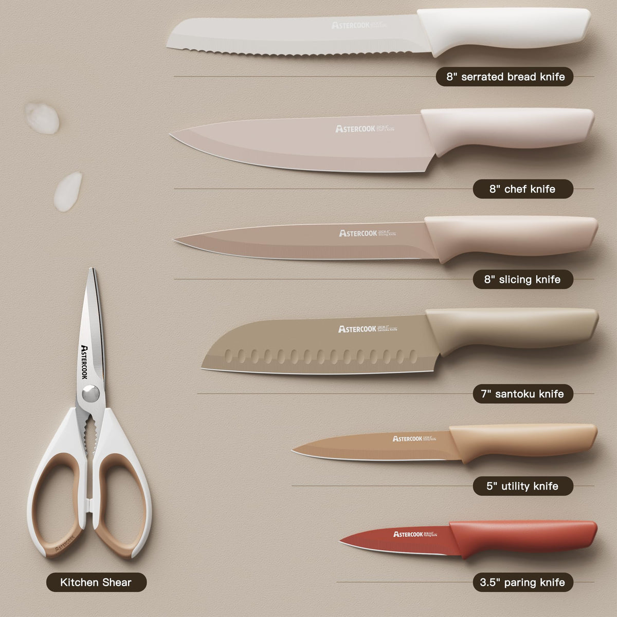 Astercook 8-inch bread knife with serrated edge for clean cuts