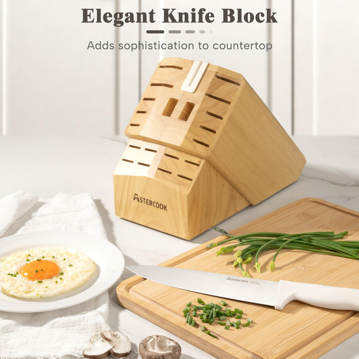 Built-in sharpener included in Astercook knife block for edge refresh