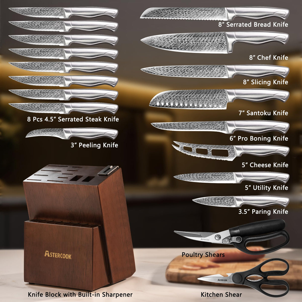 Astercook 8-inch chef knife with German stainless steel for precision