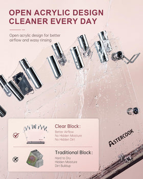 Clear knife block design showcases blades and promotes quick-drying after use