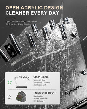 Astercook clear knife block design enabling quick access and drying after washing.