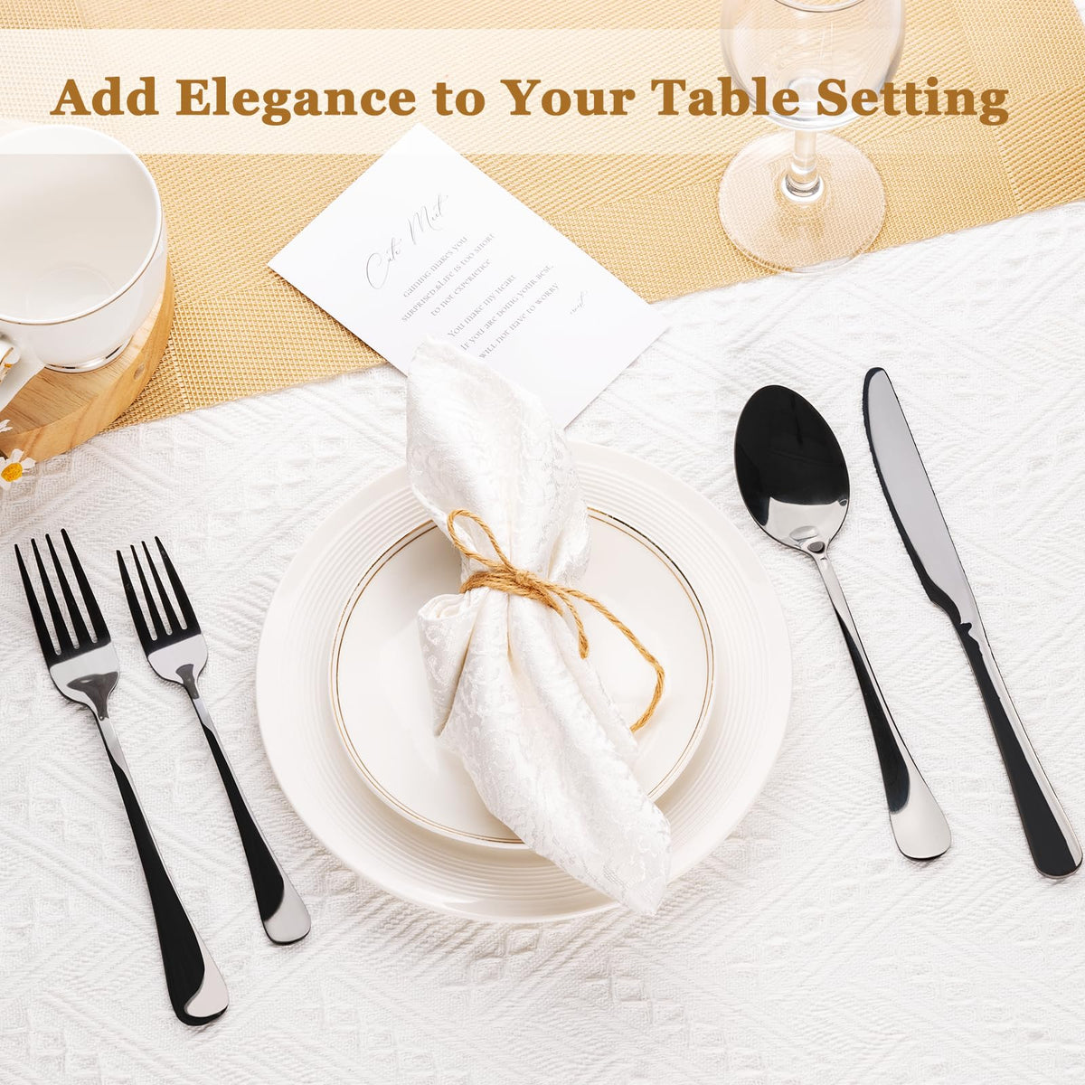 Astercook silverware set displayed on a dining table for a refined look.