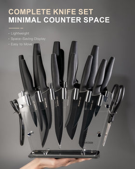 Astercook dishwasher-safe knives simplifying cleanup after cooking tasks.