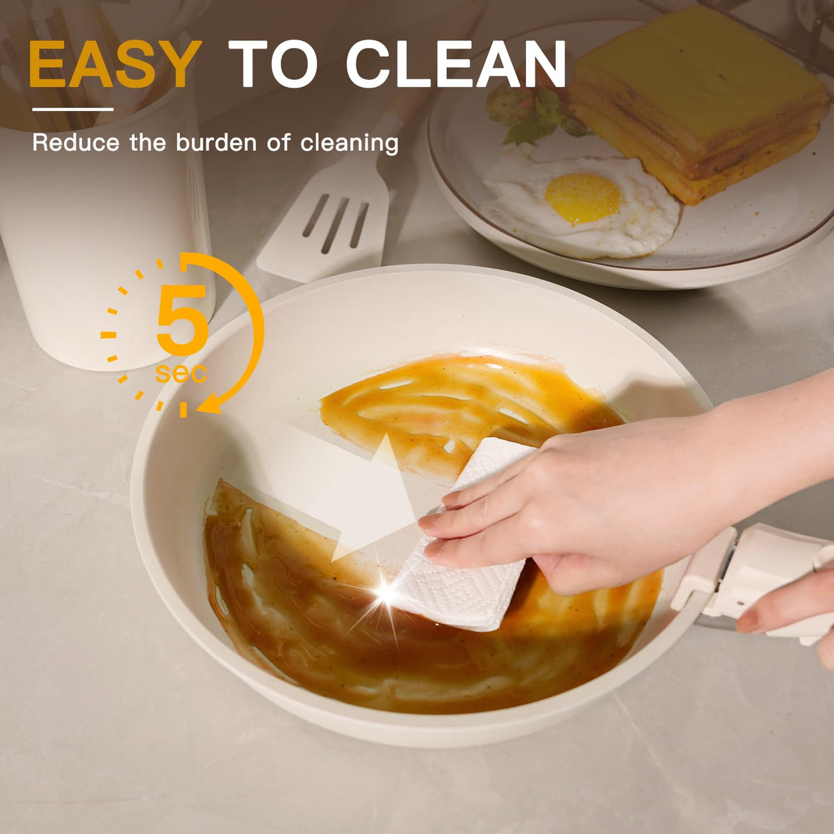 Astercook easy-clean nonstick coating makes washing after meals quick.