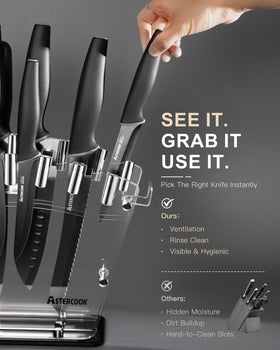 Astercook ergonomic-handle detail for comfortable control during prep.