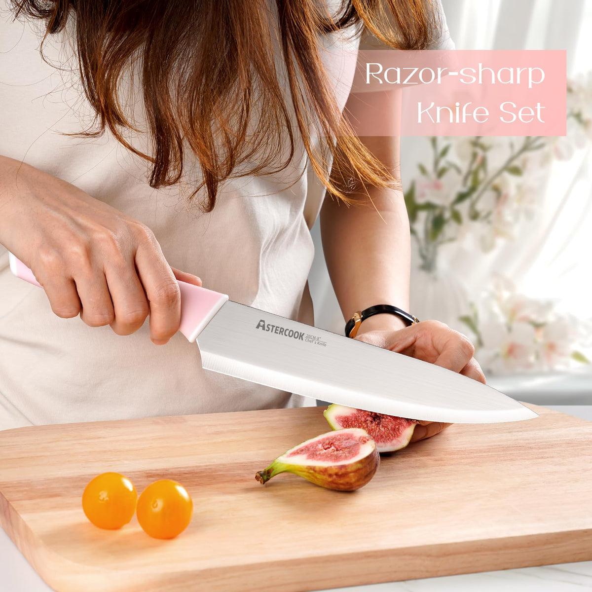 Astercook ergonomic handles provide comfortable grip for extended prep.