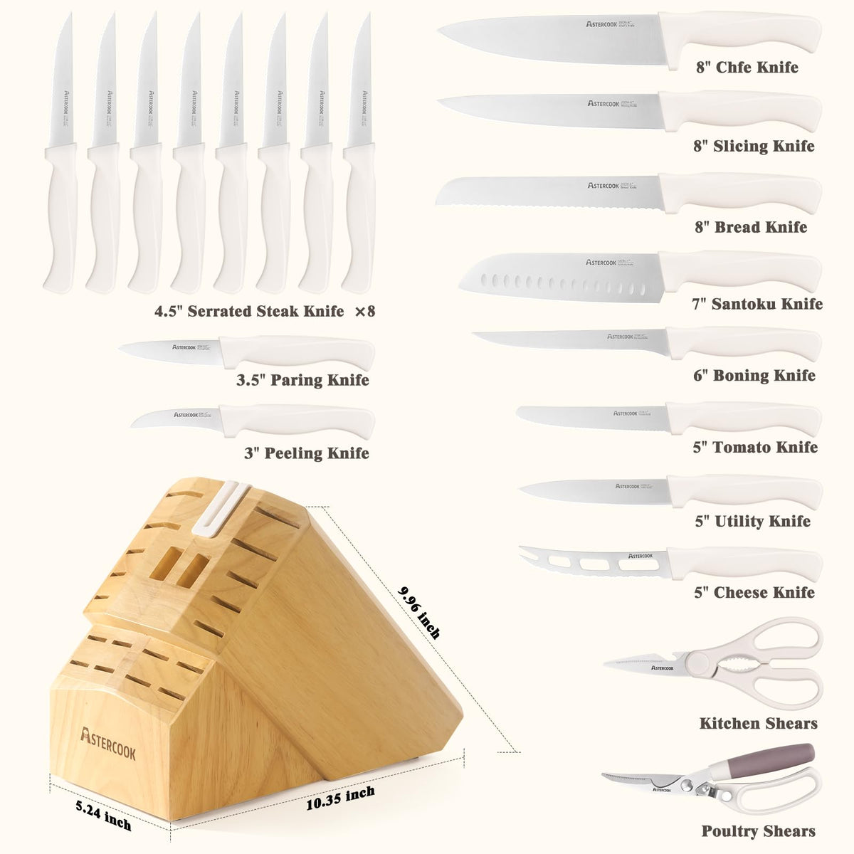 Ergonomic anti-slip handles on Astercook knives for comfortable grip