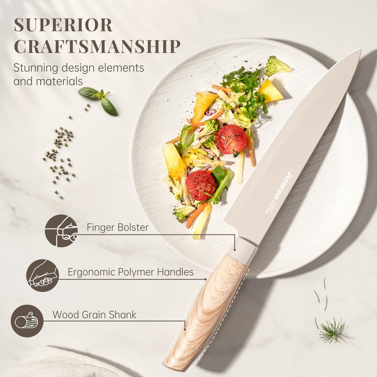 Astercook ergonomic wood-grain handle provides comfortable control during every slice.