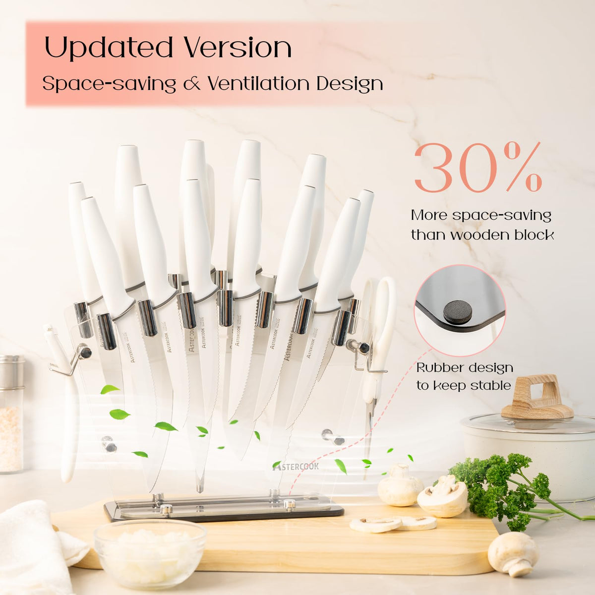 Astercook integrated sharpener maintains blade sharpness for reliable cuts