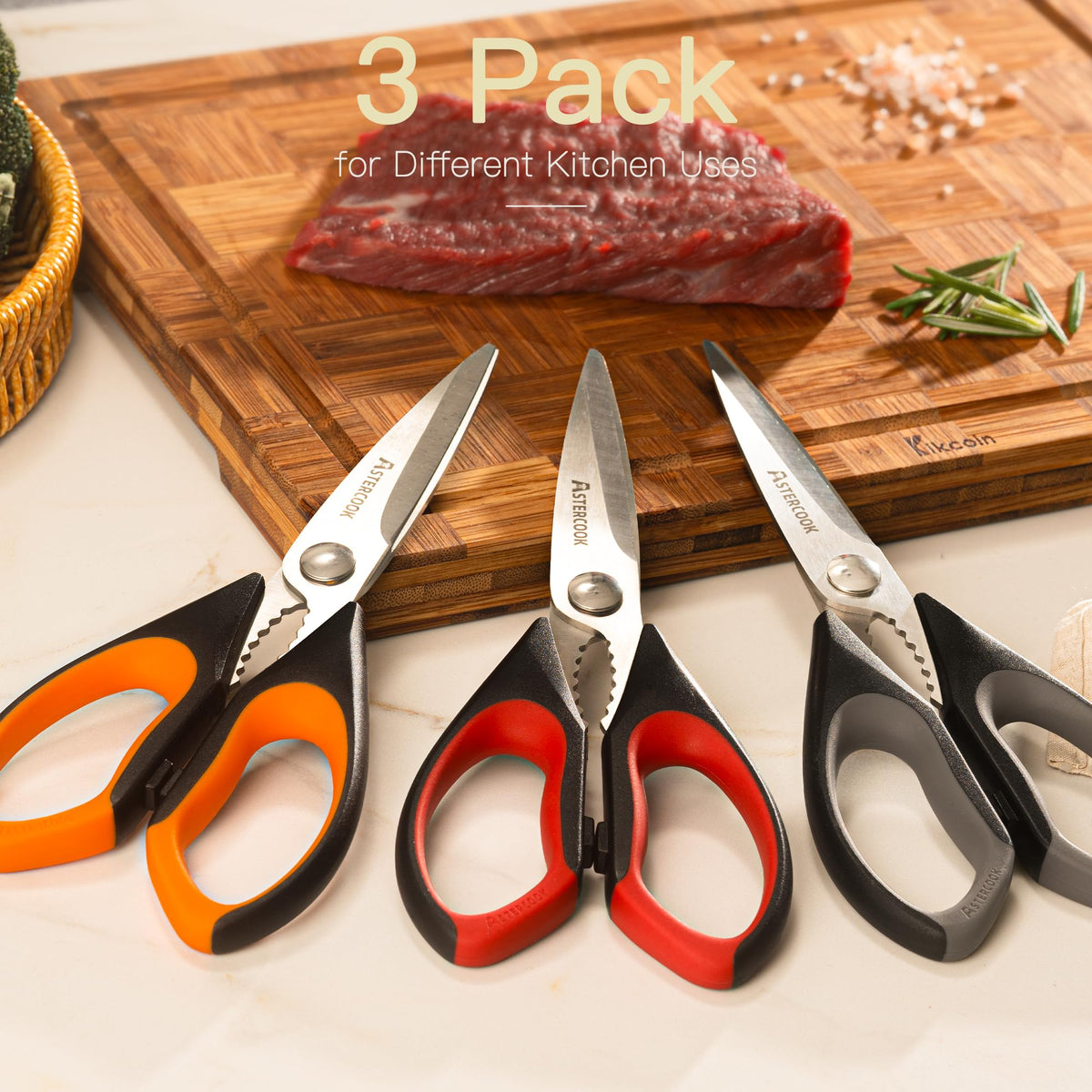 Astercook dishwasher-safe scissors simplify cleanup after cooking.