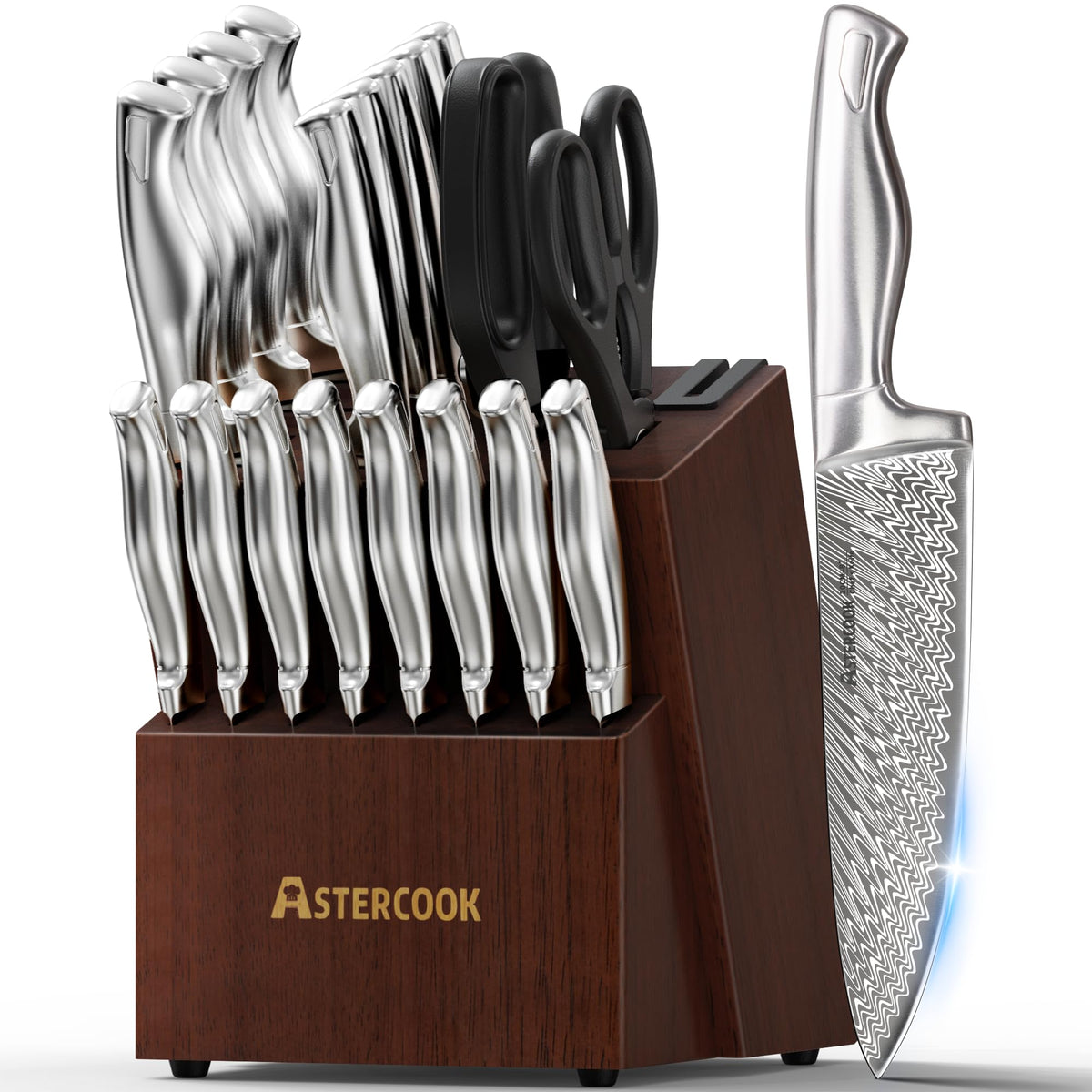 Astercook built-in sharpener in knife block for edge maintenance