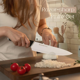 Astercook chef knife blade close-up, razor-sharp edge for effortless chopping