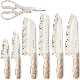 Astercook 13-piece knife set assembled with wood-pattern handles for home and travel use
