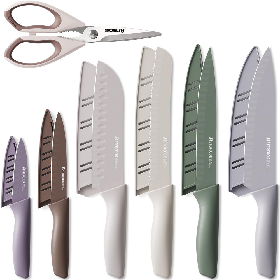 Astercook 13-piece knife set displayed for versatile kitchen prep tasks.